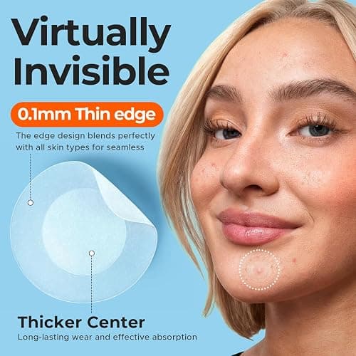 TKTK Pimple Patches for Face, 0.01cm Ultra-Thin Invisible Acne Patches, Hydrocolloid Patches for Breakouts, Absorbs Zits & Blemish, Suitable Under Makeup, 2 Sizes(10mm/12mm) 264 count thumbnail 2