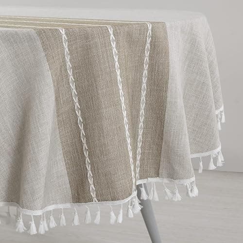 HOMBYS Solid Embroidery Oval Tablecloth with Tassels for Oval Table, 52 x 70 Inch Lace Dust-Proof Table Cover for Kitchen Dinning, Wrinkle Free Anti-Fading Tabletop Decoration thumbnail 4