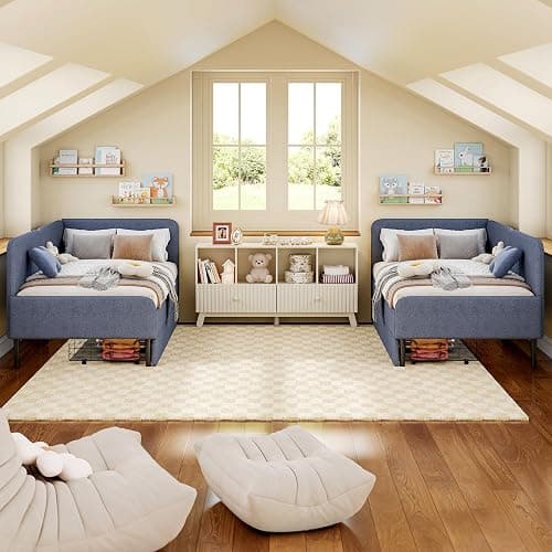Ailisite Twin Size Corner Bed Frame with 2 Storage Drawers, Twin Size Daybed with Extended Headboard, Upholstered 2-in-One Multifuntion Bed Frame with Guardrails,Modern Bed Frame,Light Grey thumbnail 6
