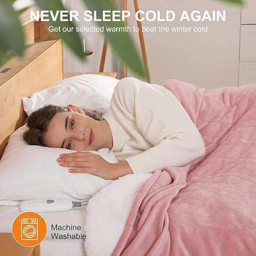 Heating Blanket Heated Throw Blanket 50''X60'' - Electric Throw Pink Ultra Warm Fluffy Electric Blanket for Recliner with 5 Heating Setting & 4 Hour Auto Off, ETL Certified & Overheat Protection thumbnail 7