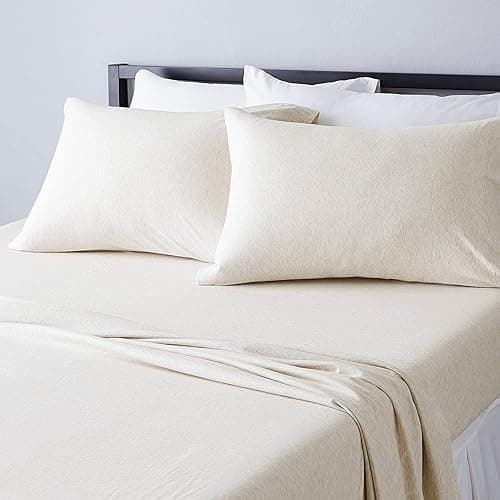 Amazon Basics Cotton Jersey 4-Piece Soft, Breathable, Wrinkle-Free Bed Sheet Set, Queen, Oatmeal, Solid - Queen - Oatmeal thumbnail 6