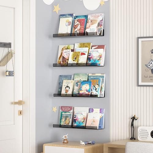 upsimples Acrylic Shelves for Wall Decor, 15" Display Shelf Perfume Organizer for Bathroom, Bedroom, Living Room, Floating Bookshelves for Kids, Clear Black, 4 Pack thumbnail 3