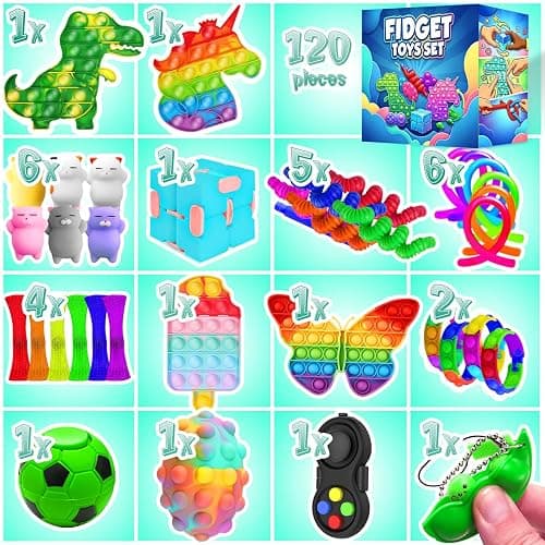 Fidget Toys, 120 Pack Party Favors for Kids 8-12 4-8, Sensory Toy for Autism Autistic Anxiety Children Boys Girls, Classroom Treasure Box Prizes Pinata Stocking Stuffers Gifts Carnival ADHD thumbnail 3