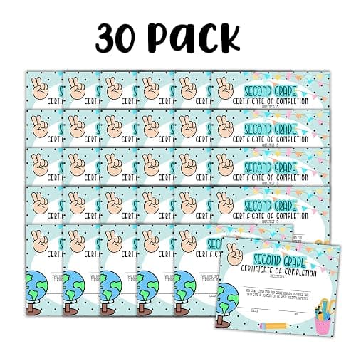2nd Second Grade Certificate of Completion Graduation Diploma 30pk 8.5x11” 90’s Seed Bracelet Checkered Neutral Award Theme Trendy Minimalist thumbnail 4