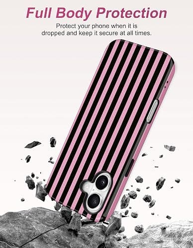 Aitipy Magnetic Striped Phone Case for iPhone 16 Plus, Black Pink | Compatible with MagSafe, Cute Stripes Aesthetic Pattern Design, TPU and PC Protective Phone Cover for Women Men Girls Boys thumbnail 4