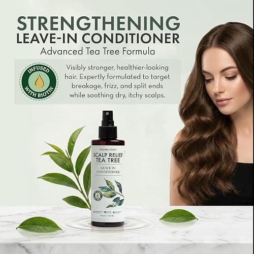 Leave In Conditioner Spray - Tea Tree Scalp Treatment - Anti-Dandruff and Dry & Itchy Scalp Treatment, Hydrating & Medicated Formula for Psoriasis and Scalp Care - Detangles & Nourishes Hair. thumbnail 2