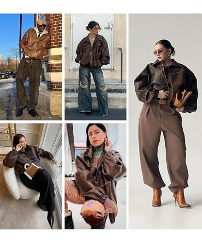 Bakyarder Womens Oversized Y2K Faux Leather Jackets Vintage Plus Size Fashion Motorcycle Coats Fall Fashion Outfits 2025 thumbnail 4