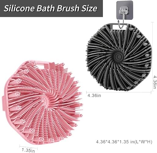 2Pcs Silicone Body Scrubber,Exfoliating Body Scrubbers for use in Shower,Silicone Body Brush for Showering and Anti-Slippery Handles for All Skin Types,Eco Friendly Shower Scrubber for Body (Pink) thumbnail 7