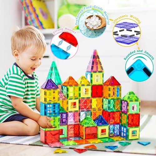 Dopyye Magnetic Building Tiles for Kids, 100 PCS Magnetic Blocks with Storage Bag, Magnet Tiles STEM Educational Stacking Toys Gift for Toddler Ages 3 4 5 6 7 8 9 thumbnail 5
