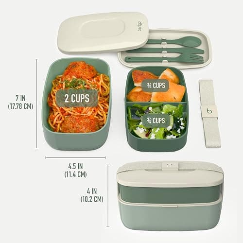 Bentgo Classic - Adult Bento Box, Stackable 3-Compartment Lunch Box with Removable Utensil Set and Sealing Strap, BPA-Free, Food Container Ideal for Meal Prep, Work, and On the Go (Khaki Green) thumbnail 3