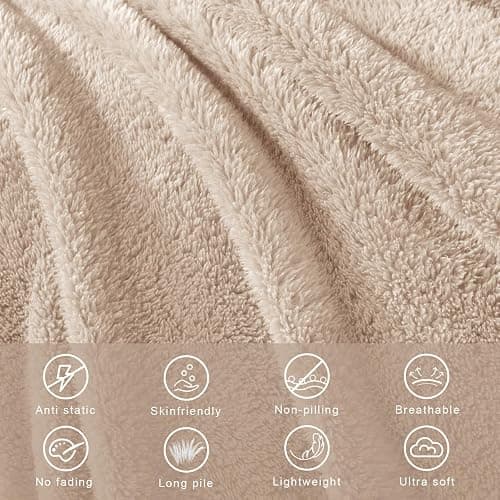 Exclusivo Mezcla King Size Flannel Fleece Blanket, Super Soft Velvet Plush Bed Blanket, Fuzzy Cozy and Warm for Winter, 90x104 Inches, Beige thumbnail 6