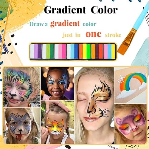 Face Painting Kit for Kids, 42 Colors Professional Face Paint Makeup Kit Non-Toxic Water Activated Facepaint Palette with Brush, Stencil, Sponge, Gem, for Party Halloween Christmas (42 Colors) thumbnail 4