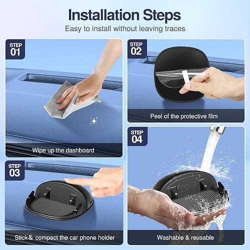 Loncaster Car Phone Holder, Car Phone Mount Silicone Car Pad Mat for Various Dashboards, Slip Free Desk Phone Stand Compatible with iPhone, Samsung, Android Smartphones, GPS Devices and More, Black thumbnail 6