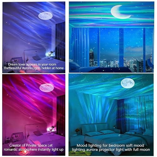 Aurora Northern Lights Projector: 60+ Light Effects White Noise Stars Sky Moon Lights for Bedroom Bluetooth Remote Timer Multi Colors, Mood Lighting Room & Classroom Decor thumbnail 6