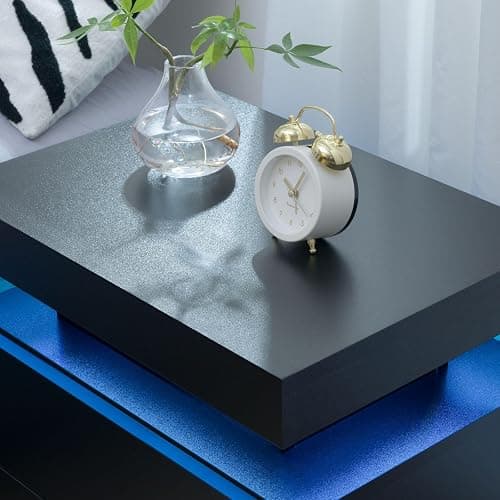 Cubehom Black Nightstand LED Set of 2 Black Bedside Table LED Night Stand with LED Lights Modern End Side Table with 2 Drawers for Bedroom - Deep Black thumbnail 5