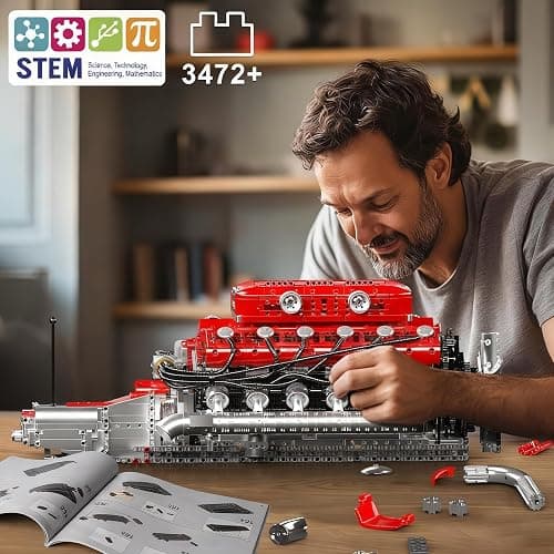 Mould King 10169 V12 Engine Model kit That Runs - Build Your Own STEM V8 Model Engine for Adults, 12-Cylinder Car Engine, Shiftable Gear Operation, Mechanic Engineering Construction Set (3472 PCS) thumbnail 8