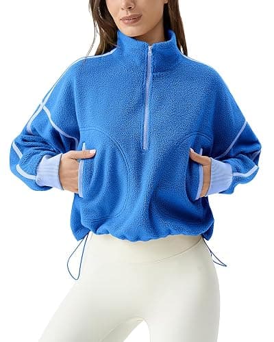 QINSEN Women's Half Zip Fleece Short Pullover Sweatshirt Winter Long Sleeve Cozy Sherpa Sweater Top - Image 1