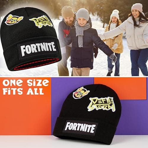 FORTNITE Boys Beanie Hat, Warm Cozy Knitted Hat Winter Accessories - Gamers Gift Black thumbnail 6