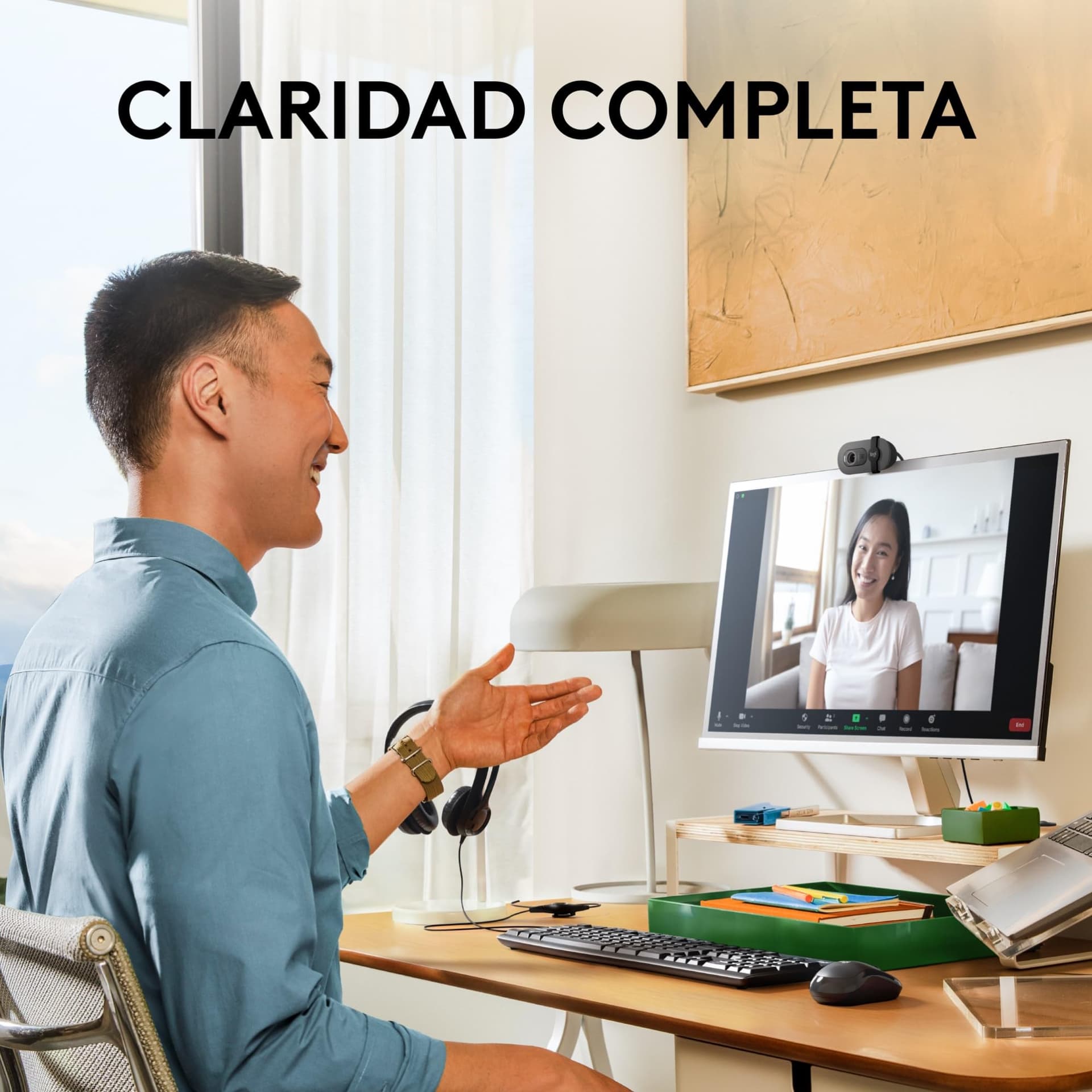 Logitech Brio 100, cámara Web Full HD para reuniones y Streaming, Equilibrio iluminación automático, micrófono Integrado, Tapa de privacidad, USB-A, para Microsoft Teams, Google Meet, Zoom - Grafito thumbnail 2