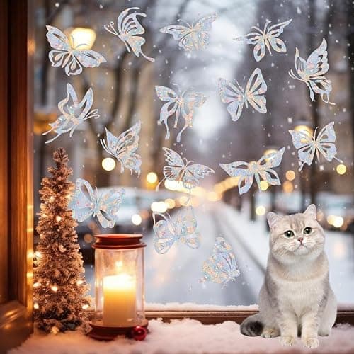 Shawula 32PCS Butterfly Window Clings - Anti-Collision Decals to Save Birds from Window Collisions,Non Adhesive Prismatic Vinyl, Rainbow Stickers thumbnail 2