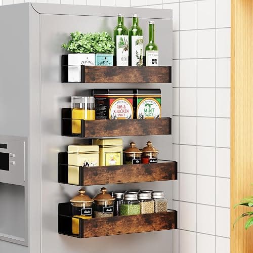 Vetacsion 4 Pack Moveable Fridge Magnetic Spice Racks,Metal(Wood) thumbnail 6