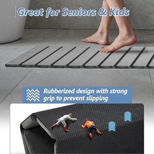 AWW Foldable Stone Bath Mat, Super Absorbent Diatomaceous Earth Mats, Non-Slip 23.6 x 15.5 Inch Quick Drying Mat, Compact and Easy to Store Bath Mats for Bathroom, Easy to Clean, Grey thumbnail 4