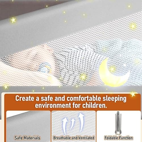 Tubiaz 1x180CM+2x200CM Barriera per letto, Barriera pieghevole per letto con piedini a forma di U, Protezione per letto per bambini per prevenire le cadute, Barriera per bambini piccoli thumbnail 3