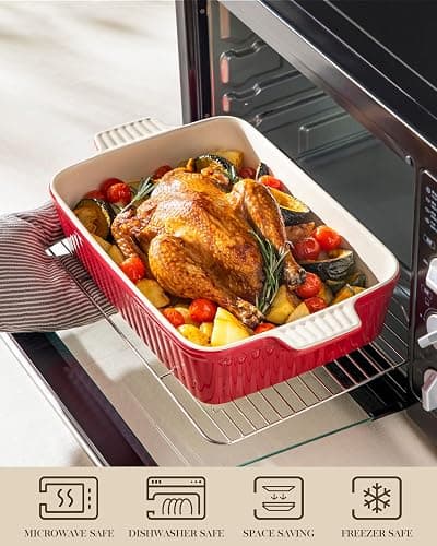 MALACASA 4.4 QT Baking Dish, 9x13 Large Casserole Dish for Oven, Ceramic Baking Pan, Rectangular Lasagna Pan Deep with Handles for Baking, Durable Microwave Oven Safe, Red, Series BAKE-BAKE thumbnail 4