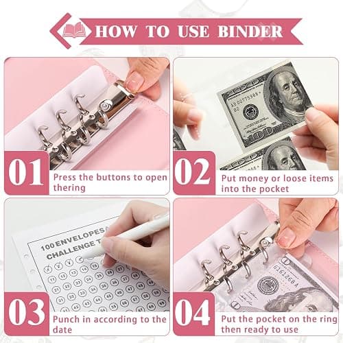 NICOOTH 100 Envelopes Money Saving Binder A5 Savings Challenge Book Easy and Fun Way to Save $5050 thumbnail 3