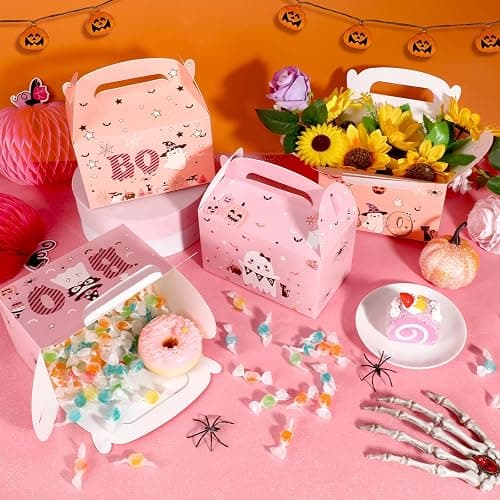 Konsait Halloween Boo Boxes, 12 Pack Kraft Paper Halloween Boo Treat Boxes Bulk, Pink Halloween Cookie Boxes, Halloween Boo Birthday Goody Boxes thumbnail 5