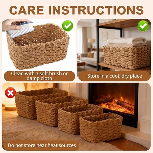 4 Cestas Tejidas a Mano Cestas Rectangulares De Mimbre Versátiles, Ideales Para Organizar Estanterías, Adecuadas Para Baños, Cocinas y Oficinas, y También Perfectas Para Envolver Regalos thumbnail 5