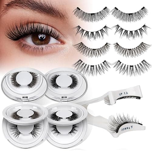 QUEWEL Magnetic Eyelashes 4 Pair Reusable Magnetic Eyelashes with Applicator No Glue Needed Eyelashes Natural Look Lash Clusters Kit Easy to Wear and Remove(4 Pairs-A02) - Image 1