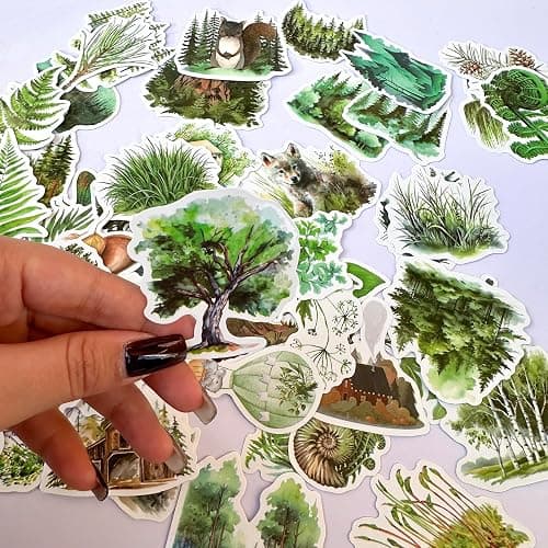 Forest Stickers Outdoor Adventure Sticker Bulk, Waterproof Vinyl Nature Stickers for Water Bottle, Laptop and Scrapbooking, Forest Trees Animals 50pcs Sticker Pack thumbnail 2