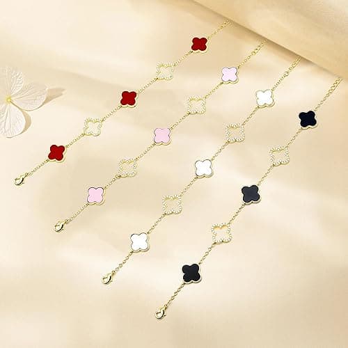 Clover Bracelet for Women 18k Gold Plated Silver Lucky Four Leaf Link Chain Bracelets Charm Trendy Jewelry Gifts for Women thumbnail 6