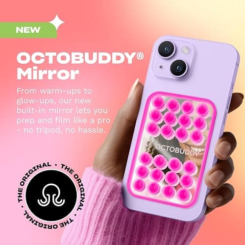 OCTOBUDDY Mirror - OG Suction Cup Phone Mount - Silicone Suction Grip Mobile Holder with Built-in Mirror - Hands-Free Selfies and Videos - Content Creator Accesory - 2.6″ x 3.9″, Baby Blue thumbnail 2