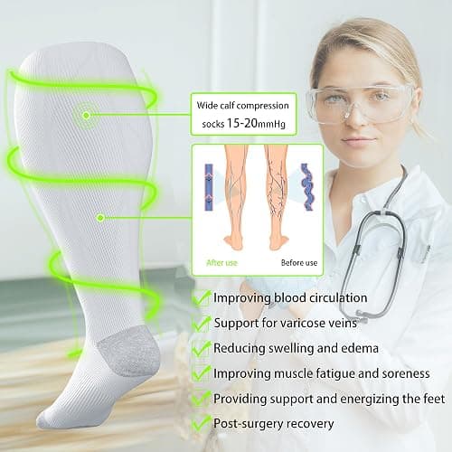LEVSOX Wide Calf Compression Socks for Women&Men Plus Size 15-20mmHg Knee High Large Support Stockings for Circulation thumbnail 6