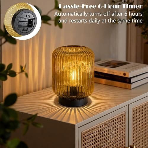 LUSHARBOR Battery Operated Lamp, Cordless Table Lamps for Home Decor, Battery Powered Nightlight with LED Bulb, Decorative Glass Beside Lamp for Bedroom Living Room-Gold thumbnail 5