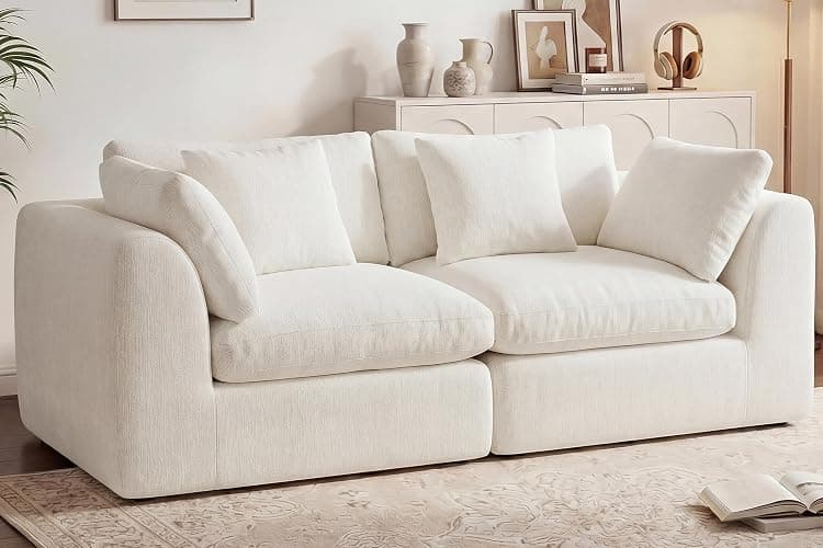 GRUSIGN 79'' Oversized Boneless Cloud Loveseat for Living Room, Modern Big Sectional Compressed 2 Seater Couch with 2 Throw Pillows, Comfy Chenille Deep Seat Foam Spineless 2 Person Couch, Beige thumbnail 8