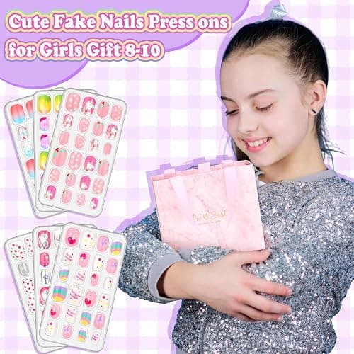 144 Pcs Press on Nails for Kids, Girls Fake Nails with Glue Kit, Cute Nails Tips with Jelly Nail Adhesive Teen Stick ons Acrylic Nails Gift Set for Girls 8-12 thumbnail 2