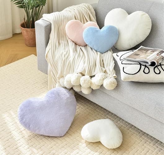 Petrella Throw Pillows Heart Pillow Cute Fuzzy Pillows for Bed Livingroom Home Decor Cushion Decorative Aesthetic Preppy Pillows White,Small 13"x10" thumbnail 6