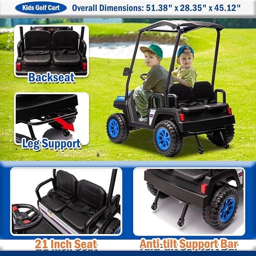 NEWQIDA 24V Golf Cart for Kids Battery Powered 4 Seater Ride on Toys Big Kids Electric Car with Parent Remote Control, Plastic Roof, EVA Tires Wheels, Music Play, 220 Lbs Max Load, Up to 5MPH, Blue thumbnail 6