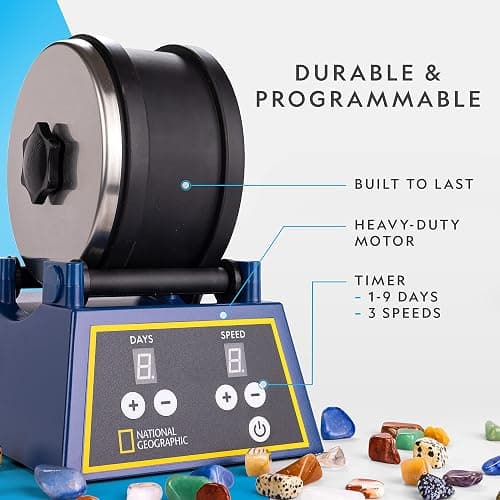 National Geographic Rock Tumbler Kit - 3 Lb. Extra Large Capacity Barrel with 3-Speed Motor & 9-Day Timer, Kit Includes Rocks for Tumbling and Rock Polisher Grit, Rock Tumbler for Adults and Kids thumbnail 3