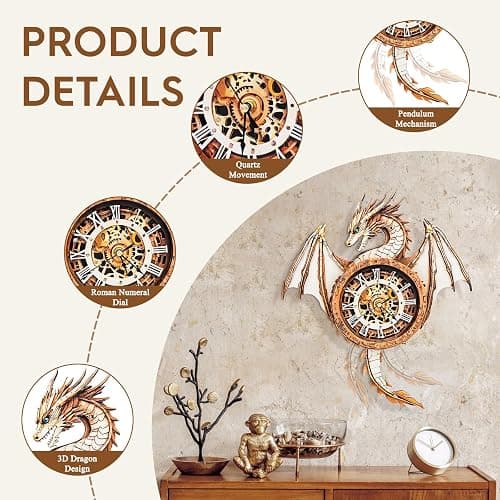 Cutywood 3D Puzzle for Adults Clock-Dragon Design Model Kit-Mechanical DIY Pendulum Clock with Roman Numerals-Desk Office Home Decor Personalized Gift for DIY Lovers thumbnail 5