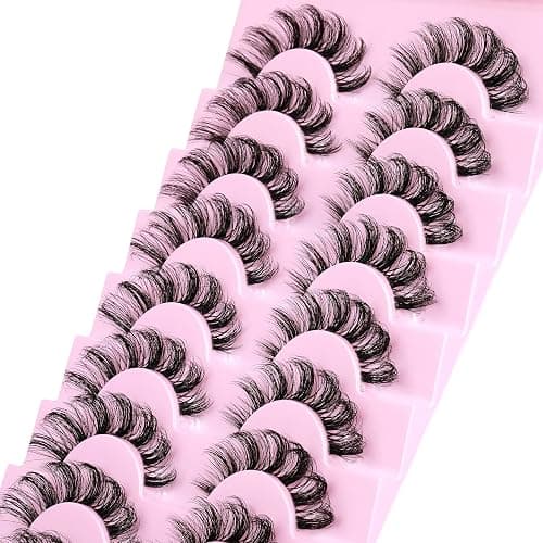 ALPHONSE Russian Lashes Clear Band False Eyelashes Natural Look D-Curly Fake Lashes Russian Strip Faux Mink Eyelashes 9 Pairs Pack thumbnail 5