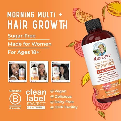 MaryRuth Organics Liquid Multivitamin+Hair Growth | Biotin 10000mcg | Lustriva Hair Growth Supplement | Clinically Tested in Women for Thicker Hair&Facial Wrinkle | Skin Care | Ages 18+ | 15.22 Fl Oz thumbnail 8