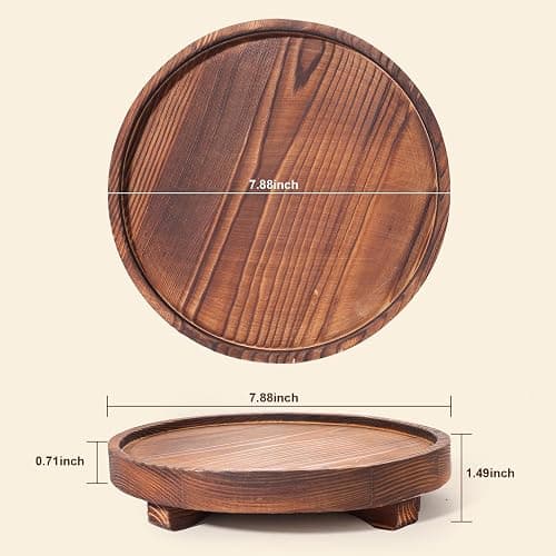 DEBETOOL Round Wooden Decorative Tray - Rustic Wood Soap Tray for Kitchen and Bathroom Counter Organizer, Farmhouse Kitchen Decor Wooden Riser for Soap Dish, Perfume, Candle, Potted thumbnail 2