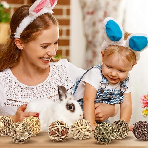 VESPRO Bunny Chew Grass Balls, (8 Pcs) Rolling Chew Toys for Small Animals, Natural Chew Grass Toys and Bunny Treats for Rabbits, Guinea Pigs, Chinchillas, Hamsters, Mice Teeth Grinding thumbnail 7