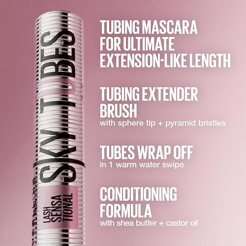 Maybelline Lash Sensational Sky Tubes Tubing Mascara, Extension-Like Lengthening Mascara, 24HR Eye Makeup with Shea Butter & Castor Oil, Very Black, 1 Count thumbnail 3
