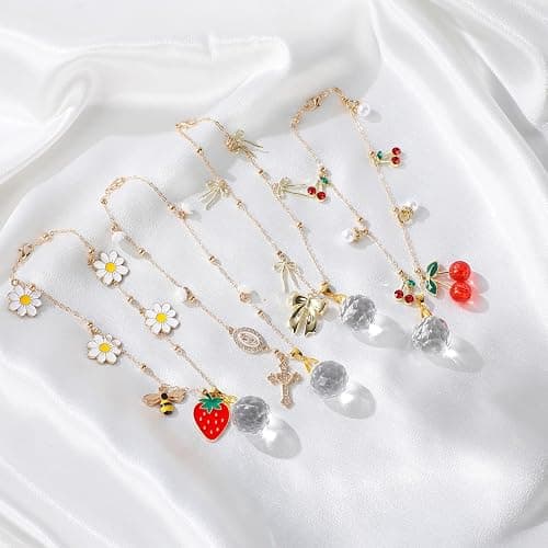Celavoy Bow Car Mirror Hanging Accessories - Gold Cute Coquettee Bowknot Cars Charm for Rearview Mirrors Crystal Ball Suncatchers Pendant Ornament Auto Interior Decor Birthday Gifts for Women Girls thumbnail 6