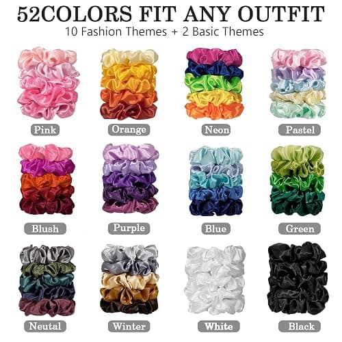 ADRIONE Satin Scrunchies for Women & Girls - 60 Pack Silk Scrunchies for Curly Hair thumbnail 3